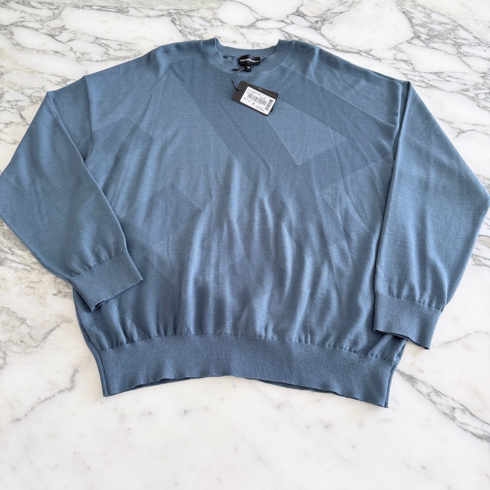 Emporio‎ Armani Mens Virgin Wool Pullover Sweater Blue 7V1MX4 XXL